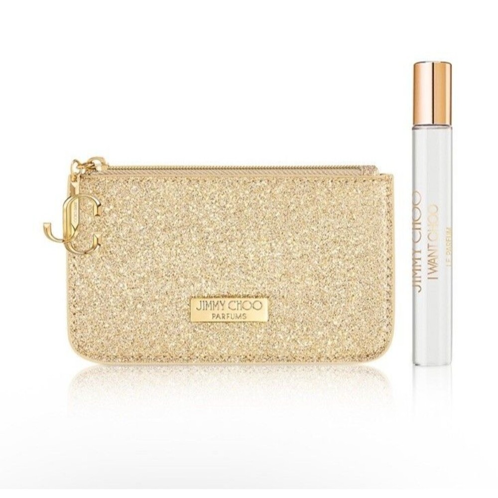 NEW  Jimmy Choo I Want Choo Le Parfum Mini Spray W/ Gold Glittery Pouch .25 FLOZ